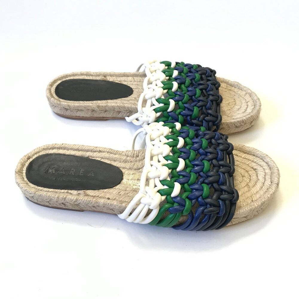 Anthropologie Marea Leather Braided Espadrille Sandals Slides Womens 39 9 Blue - Picture 6 of 11
